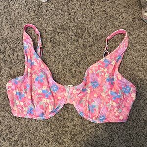 Hollister Pink Floral Underwire Bikini Top with Blue Accents